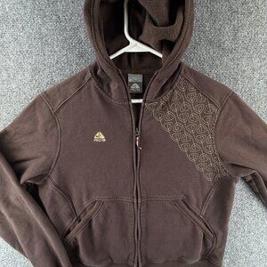 Nike ACG Women Jacket Hoodie Cotton Fleece Lined Medium Full Zip Logo Brown